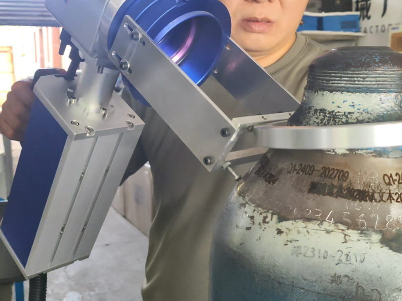 Hand-held laser cylinder marking scene