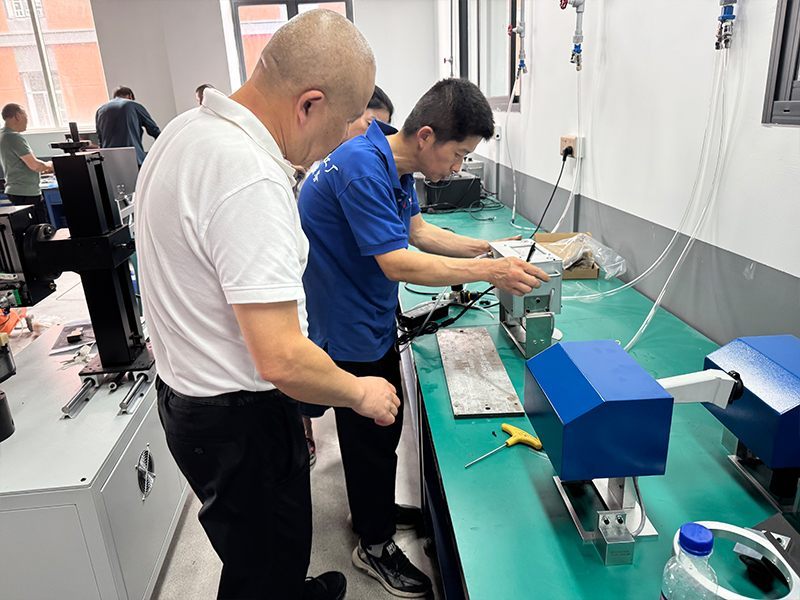 Malaysian customer visiting new factory for K3 integrated dot peen marking machine demonstration