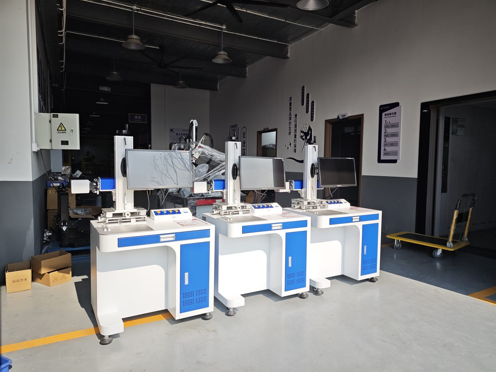 Custom desktop fiber laser marking system with side marking configuration for conveyor line