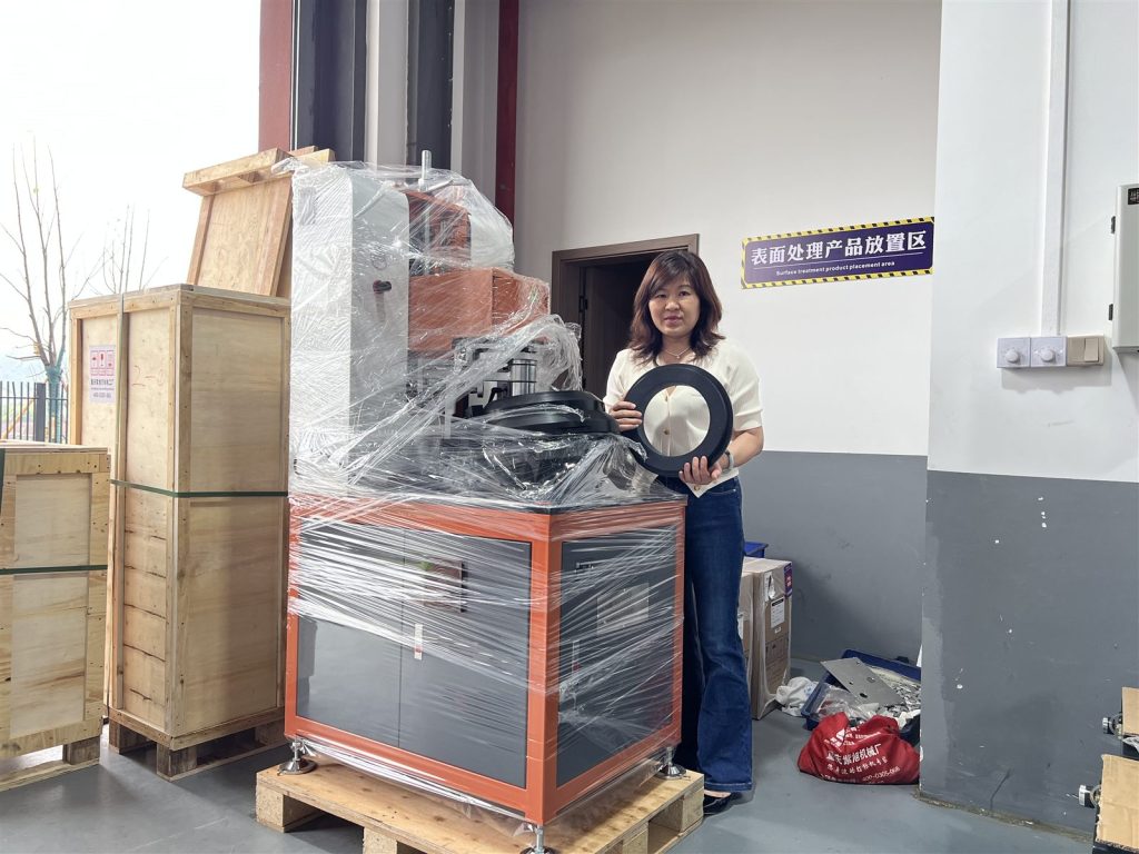 Automatic tire mounting machine prepared in the production area before local distribution