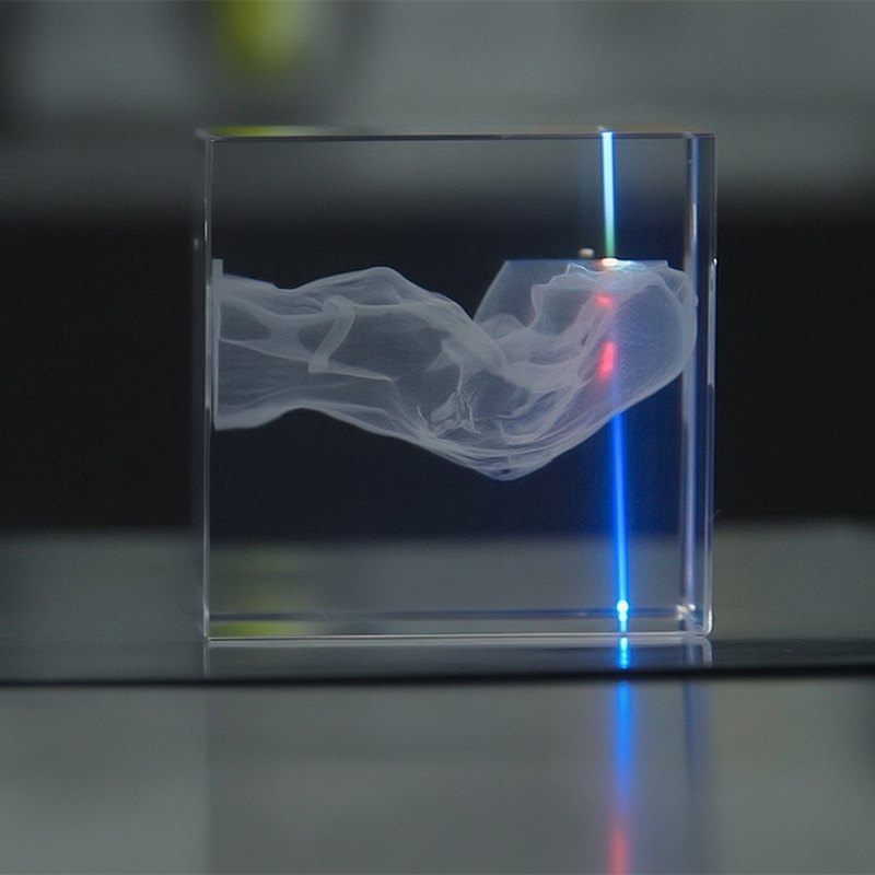 Crystal glass block with 3D inner engraving made by UV laser subsurface engraving