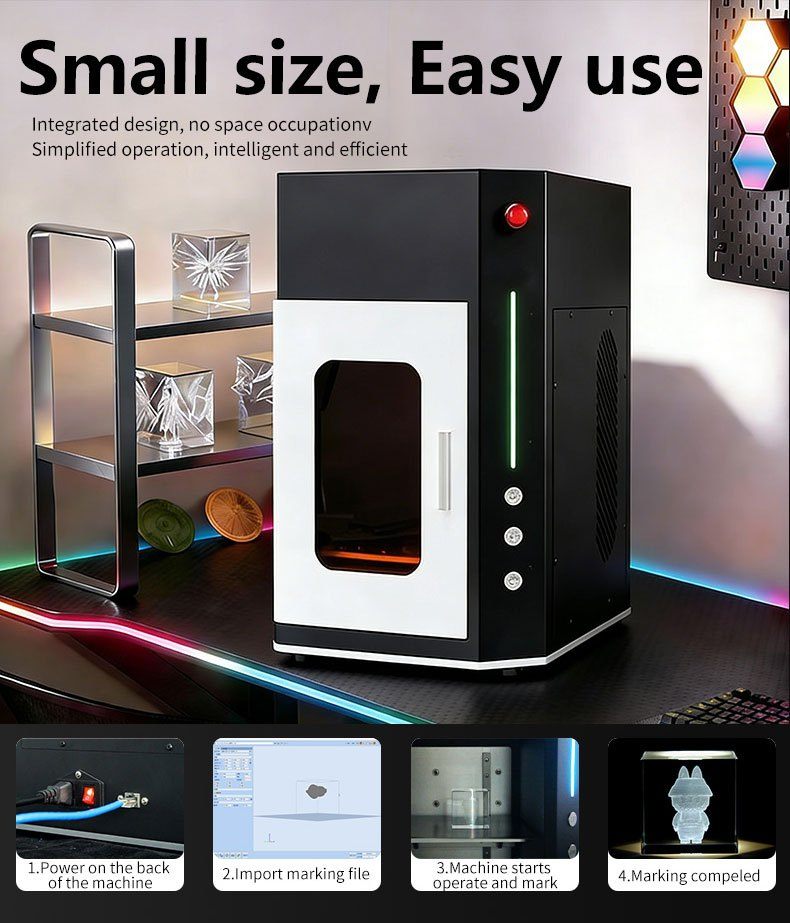 Small size easy use enclosed crystal glass laser engraving machine overview