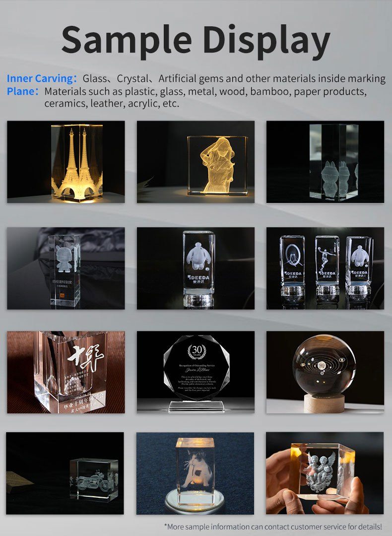 Crystal glass laser engraving sample display for cubes trophies and ornaments