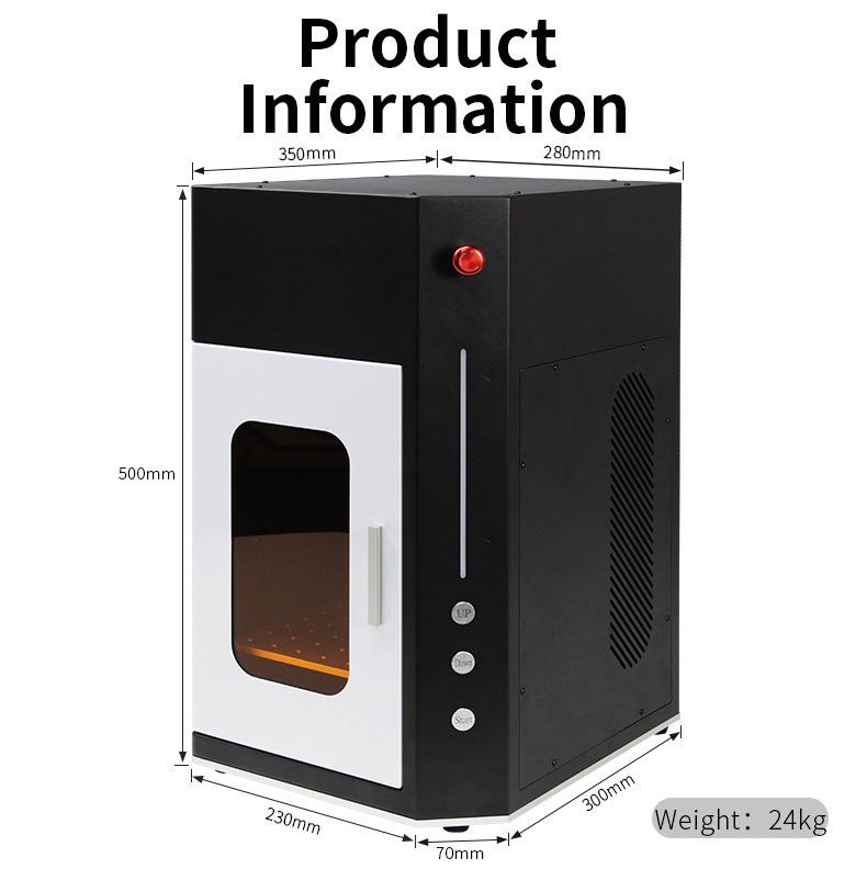 Product information and dimensions for enclosed UV laser crystal engraving machine