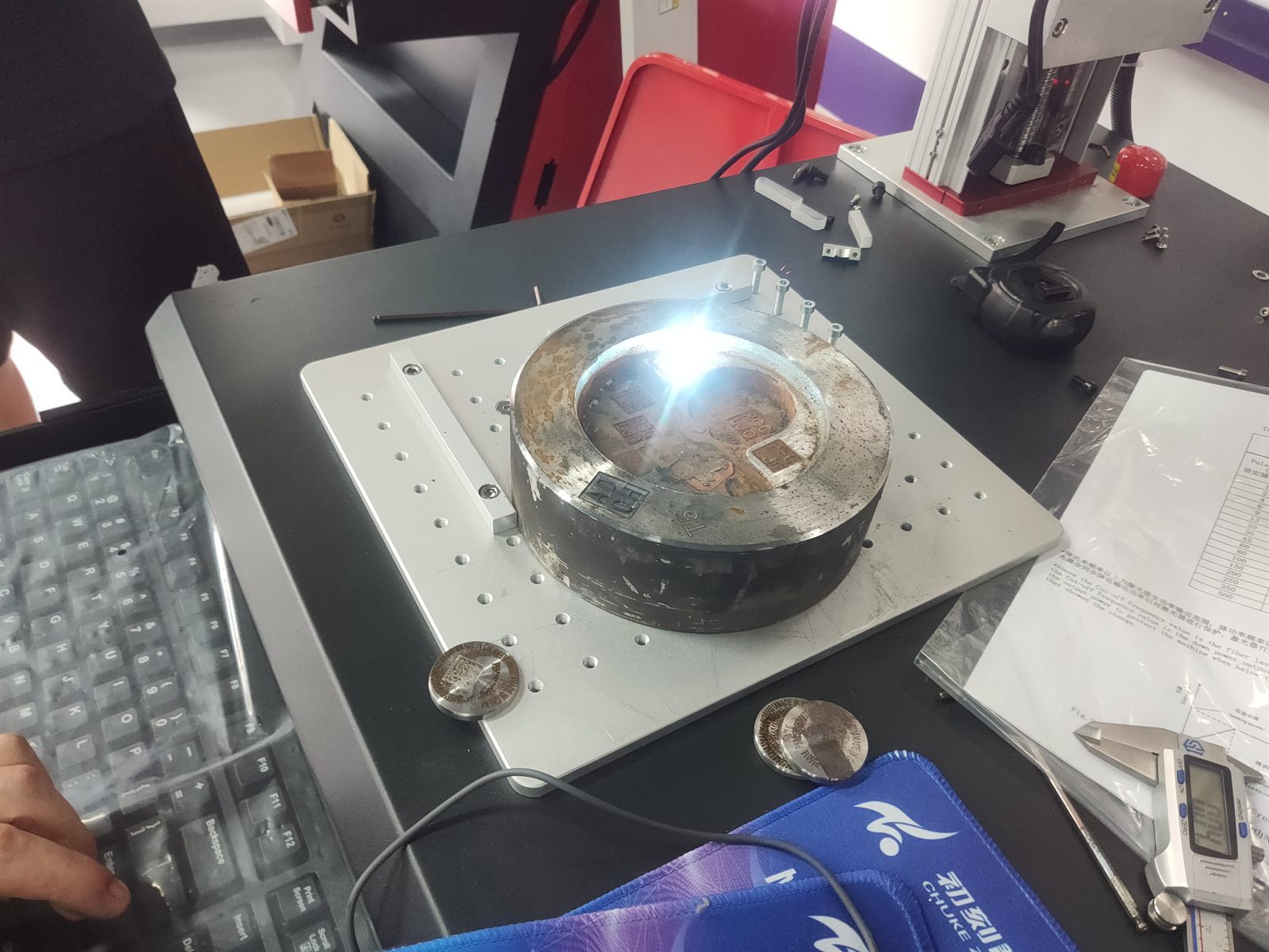 Steel die casting mold showing deep engraved relief identifiers after Zixu laser sampling