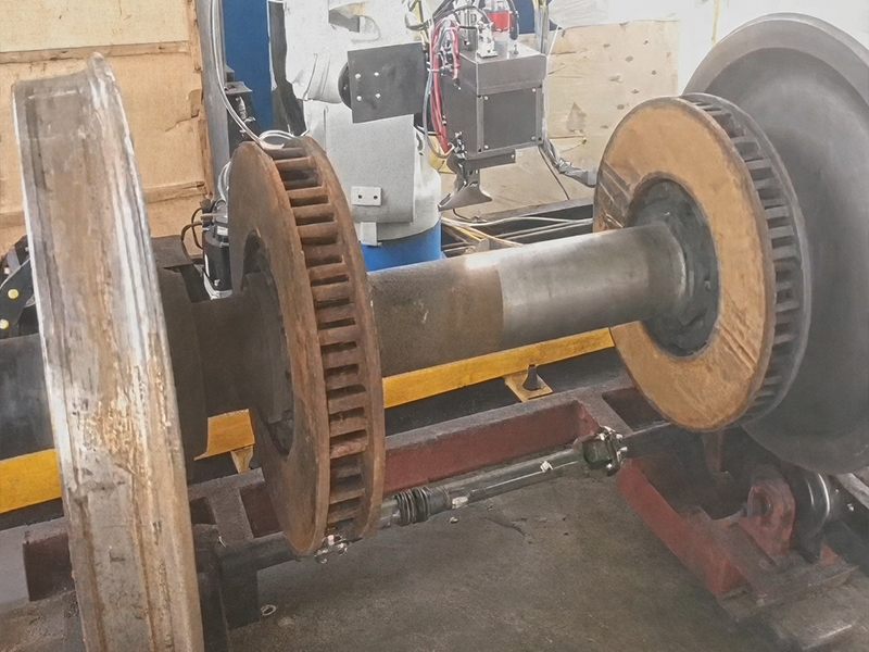 Metro wheelset prepared for laser cleaning and inspection