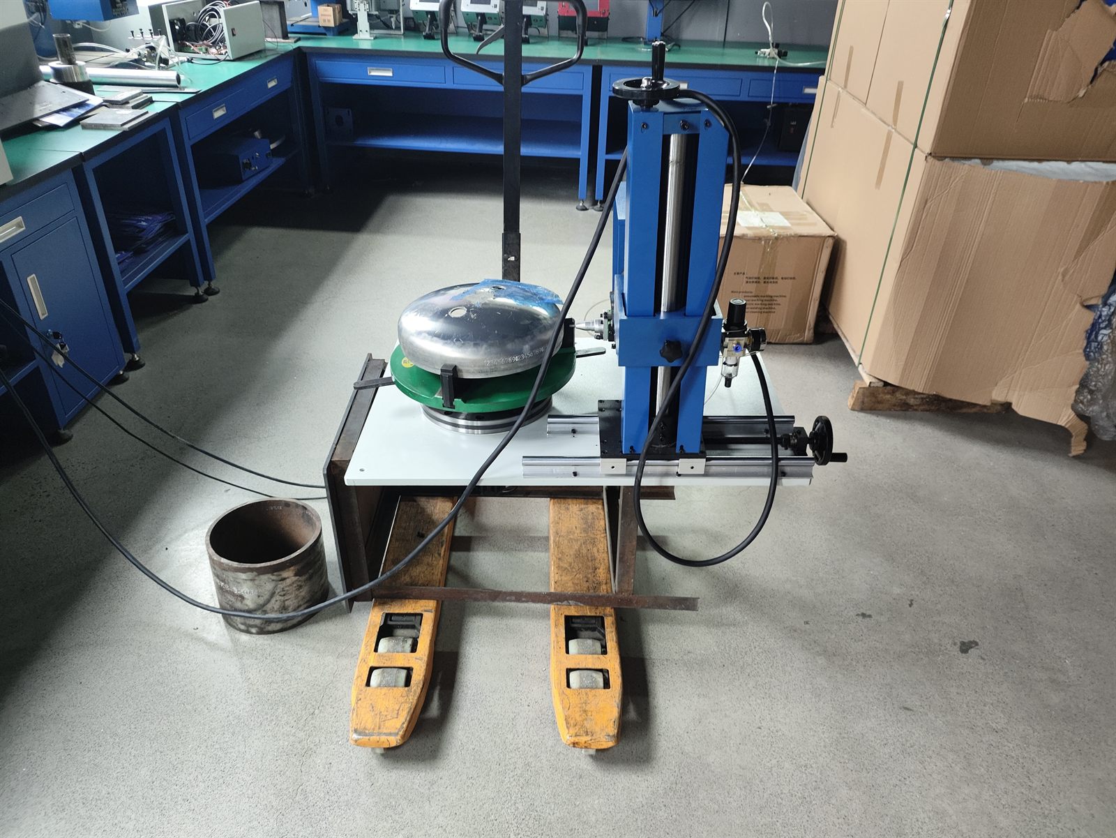 Workbench mounted compact flange dot peen marking setup for space-limited valve and flange production