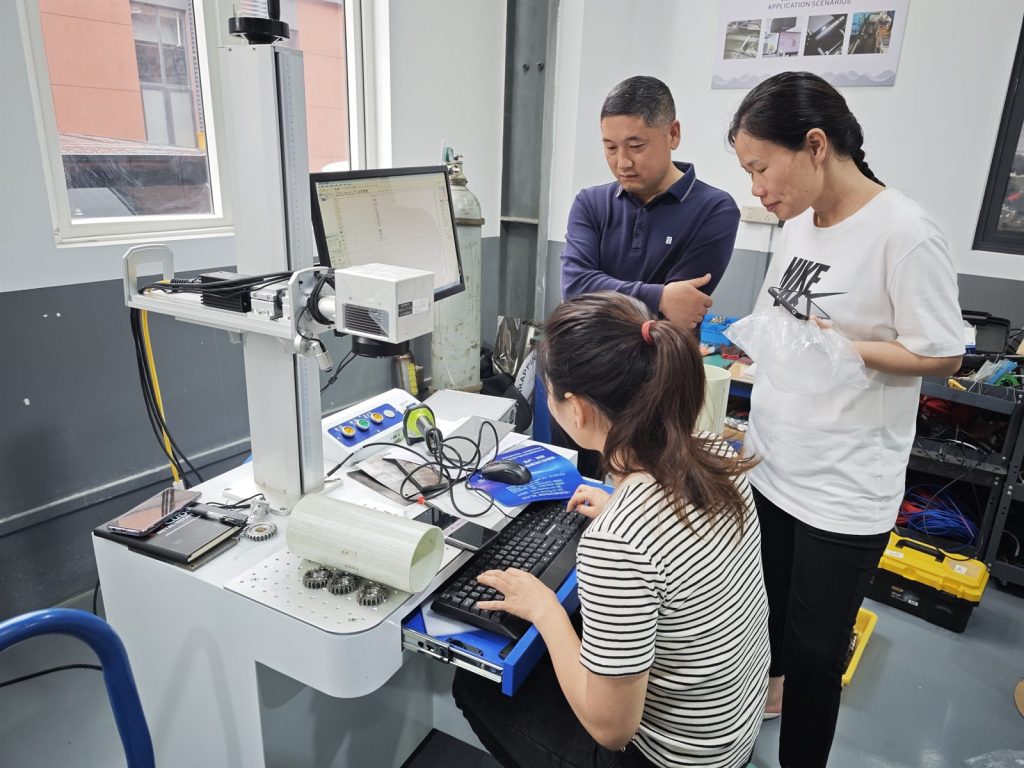 Douyin customer onsite glass fiber tube marking test with ZiXu fiber laser marking machine