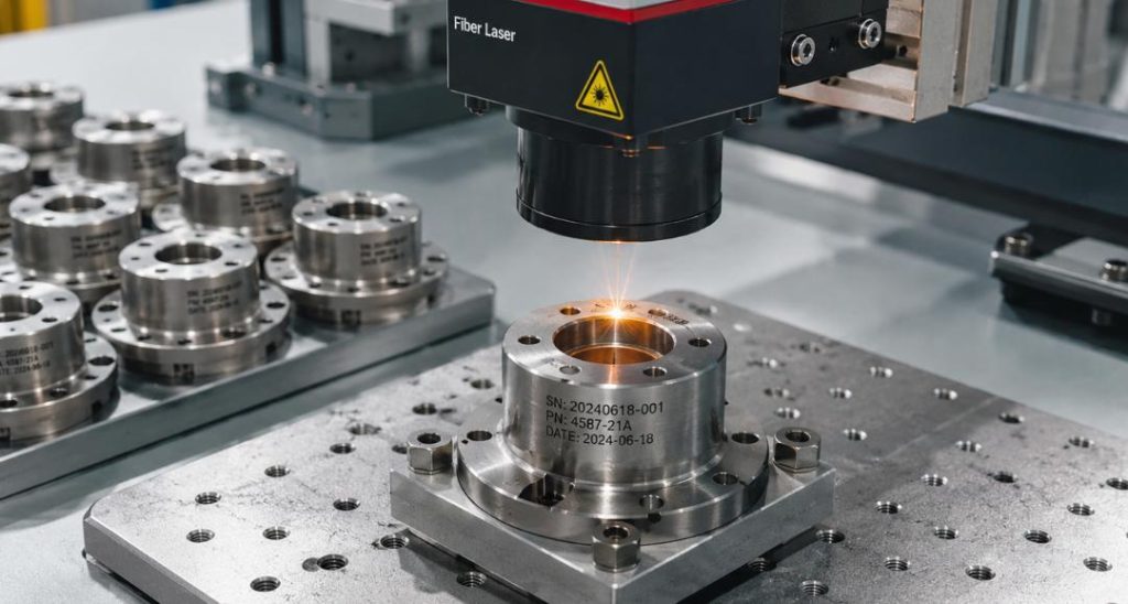 High-speed fiber laser marking machine marking metal components