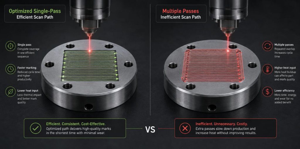 Optimized laser marking passes and scan paths