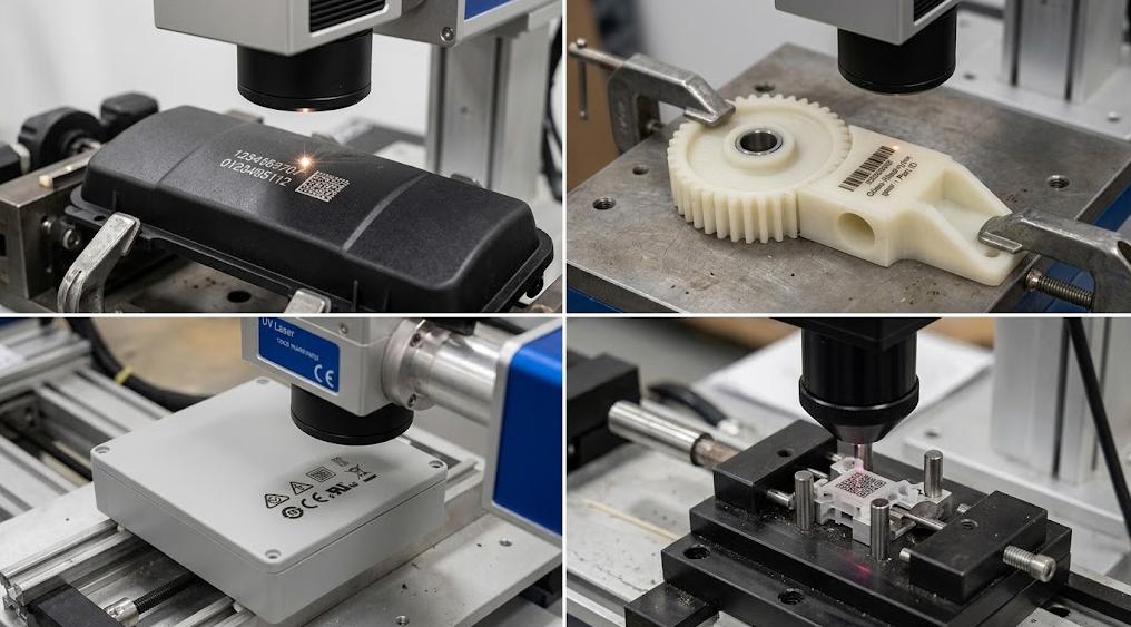 Different plastic materials marked with suitable laser sources