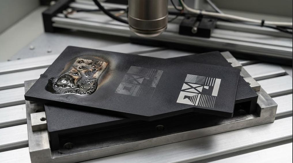 Testing laser parameters to achieve a clean plastic mark
